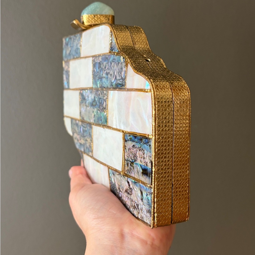Mosaic Shell Clutch with Gold Accents - Picture 3 of 10